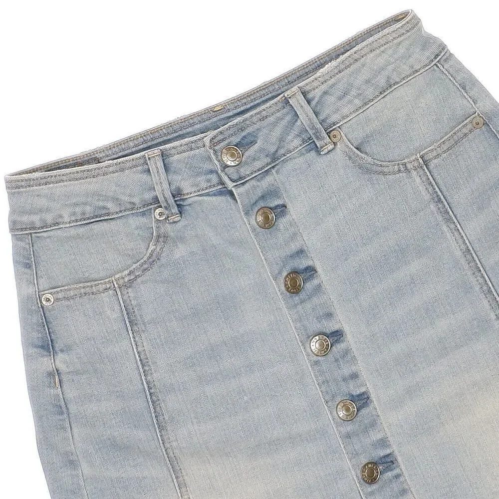 American Eagle Skirt Womens Size 4 Hi Rise A Line Button Light Blue Stretch W26